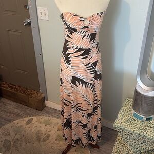 Strapless Tropical Print Dress with light maxi stretch